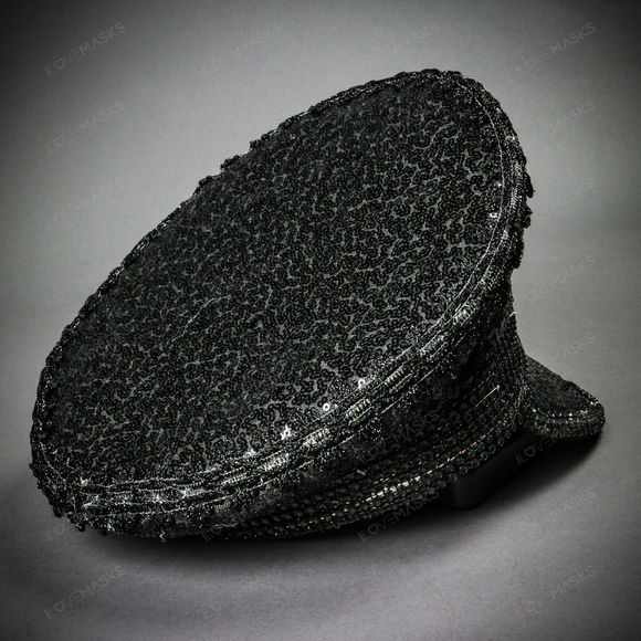Steampunk Burning Man Captain Hat with Silver Rhinestones - Black - Picture 7 of 10